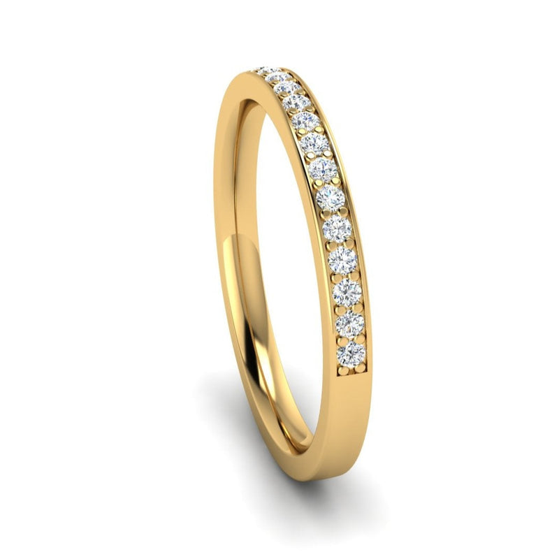 Fairtrade Yellow Gold Grain Set Lab Grown Diamond Wedding Ring with Border