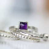 Fairtrade White Gold BELIEVE Amethyst Stacking Ring