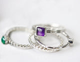 Ethically-sourced Platinum BELIEVE Amethyst Stacking Ring - Jeweller's Loupe