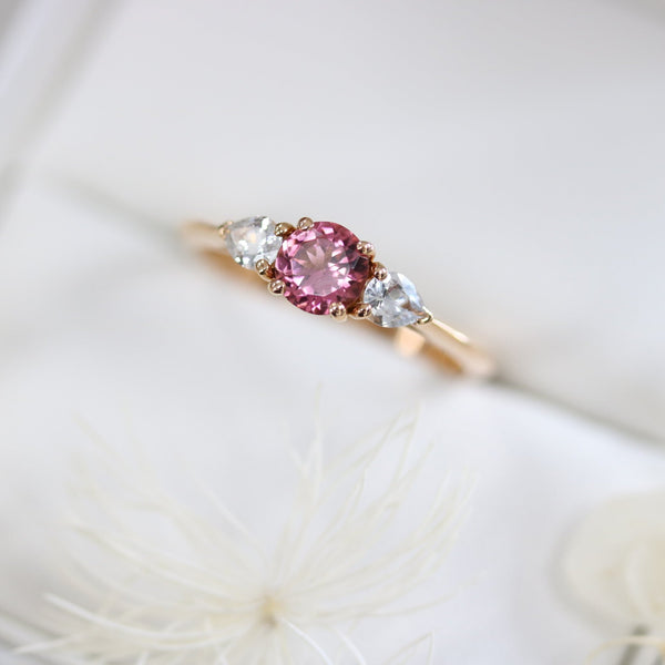 Fairtrade Rose Gold Pink Tourmaline and White Sapphire Trilogy Engagement Ring