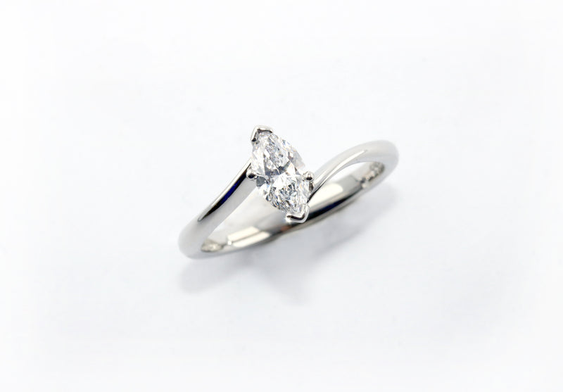 Ethically-sourced Platinum Crossover Solitaire Marquise Cut Diamond Engagement Ring - Jeweller's Loupe