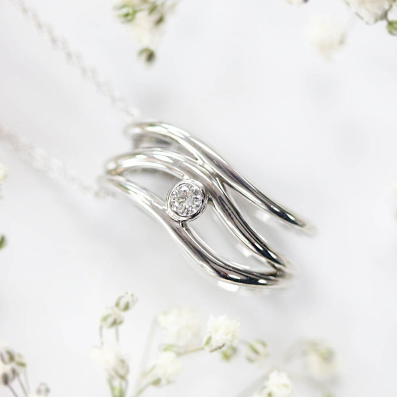 Fairtrade Silver Organic Wave Lab Grown Diamond Pendant