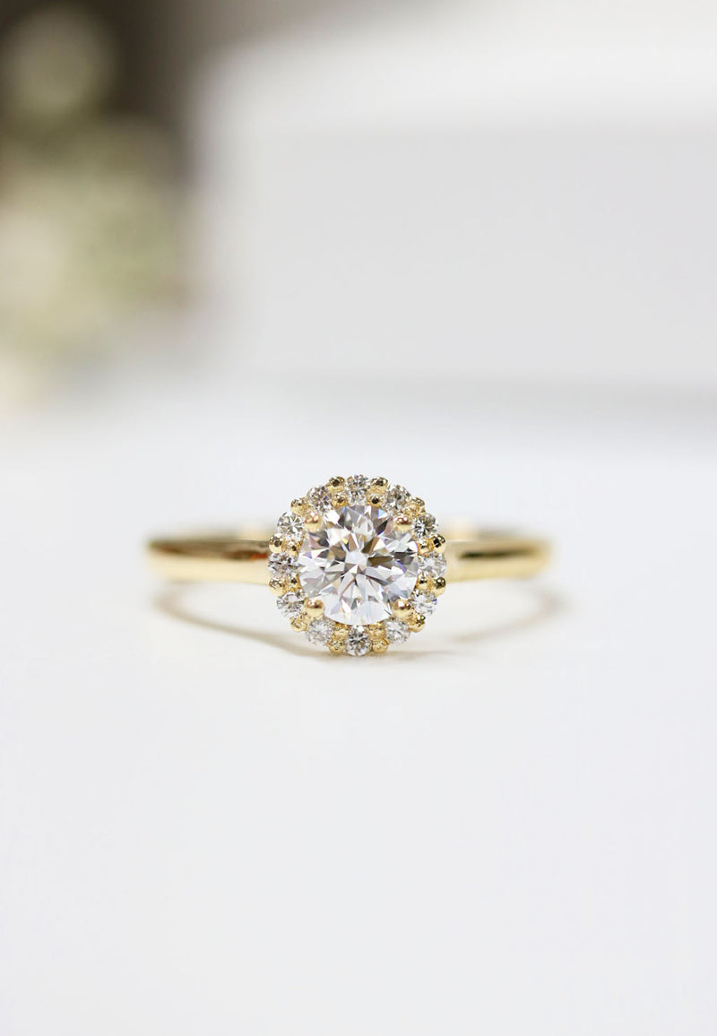 Fairtrade White Gold Round Brilliant Cut Lab Created Diamond Halo Engagement Ring