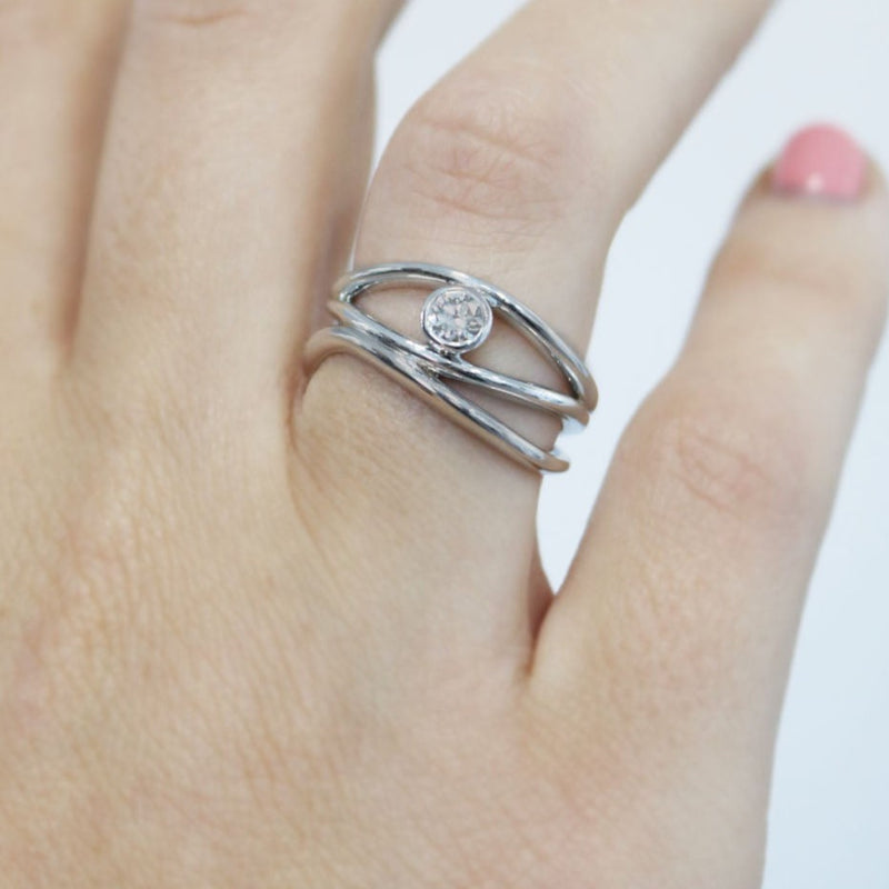 Ethically Sourced Platinum Organic Wave Lab Grown Diamond Ring