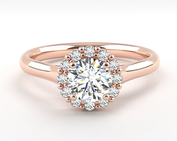 Fairtrade Rose Gold Round Brilliant Cut Lab Created Diamond Halo Engagement Ring