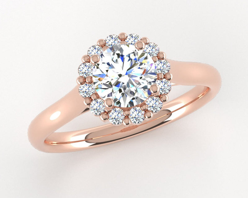 Fairtrade Rose Gold Round Brilliant Cut Lab Created Diamond Halo Engagement Ring