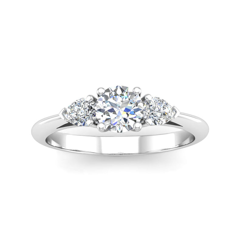 Round Brilliant and Pear Cut Diamond Trilogy Engagement Ring with Split Shoulders - Jeweller's Loupe