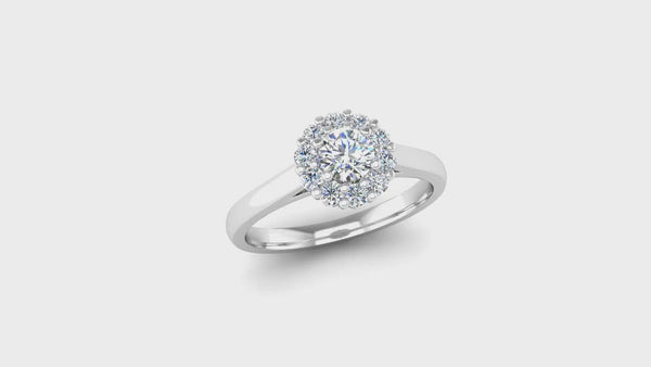 Ethically-sourced Platinum Round Brilliant Cut Diamond Halo Engagement Ring with a Scalloped Edge