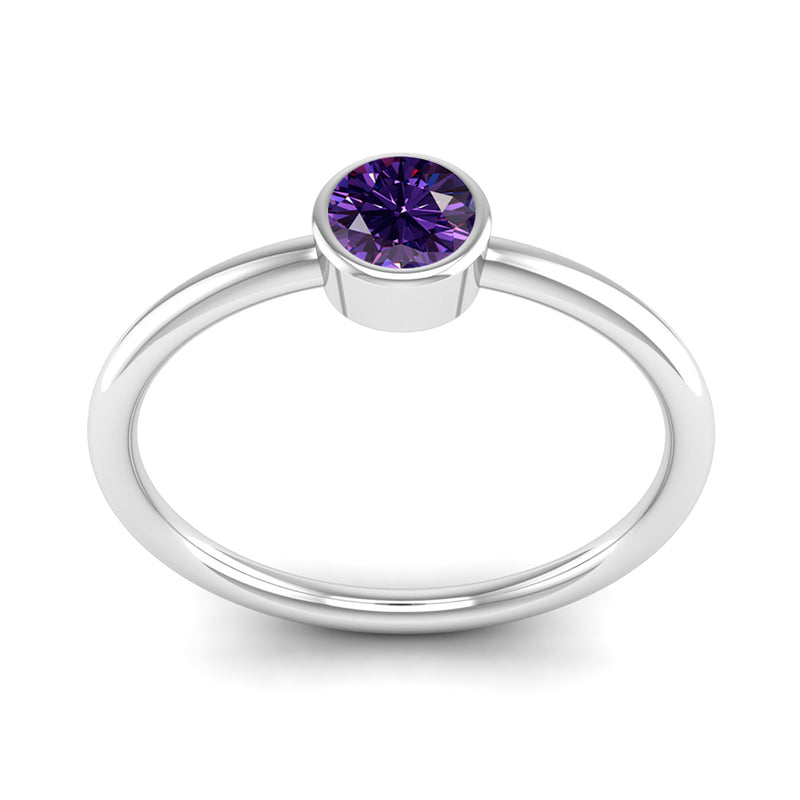 Fairtrade White Gold Solitaire Amethyst February Birthstone Ring, Jeweller's Loupe