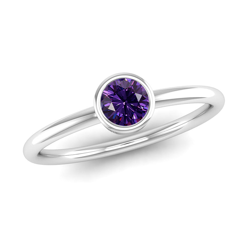 Fairtrade White Gold Solitaire Amethyst February Birthstone Ring, Jeweller's Loupe