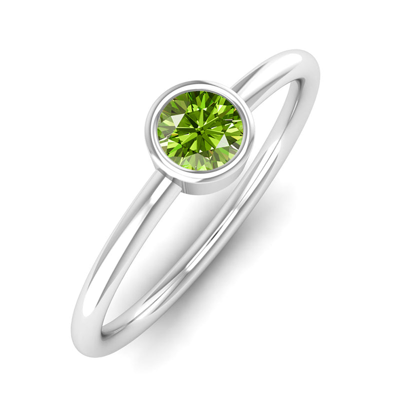 Ethically-sourced Platinum Solitaire Round Brilliant Cut Peridot Birthstone Ring, Jeweller's Loupe