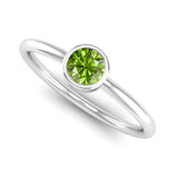 Ethically-sourced Platinum Solitaire Round Brilliant Cut Peridot Birthstone Ring, Jeweller's Loupe