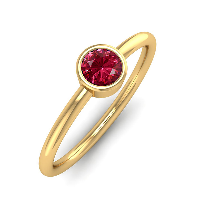 Fairtrade Yellow Gold Solitaire Ruby July Birthstone Ring, Jeweller's loupe