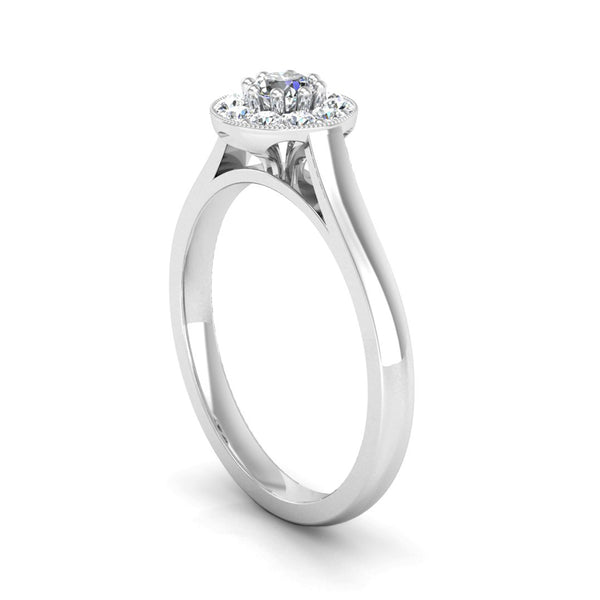 Round Brilliant Cut Diamond Halo Engagement Ring with a Milgrain Edge - Jeweller's Loupe