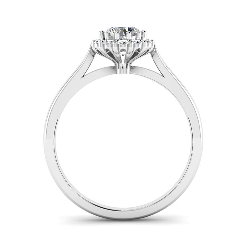 Round Brilliant Cut Diamond Halo Engagement ring with a Scalloped Basket - Jeweller's Loupe