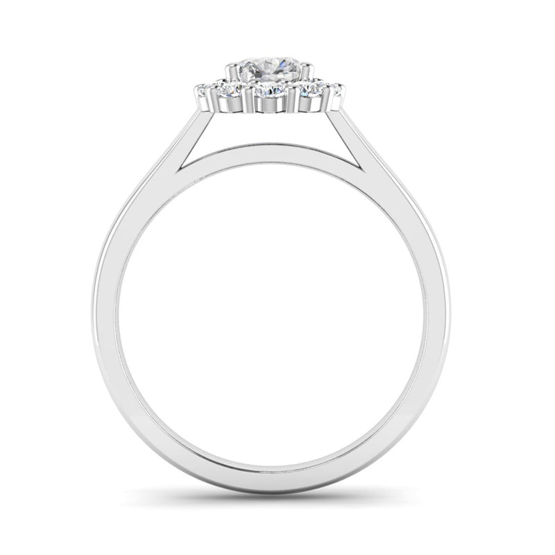 Round Brilliant Cut Diamond Halo Engagement Ring with a Scalloped Edge - Jeweller's Loupe
