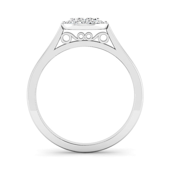 Round Brilliant Cut Diamond Cluster Engagement Ring with Scroll Details - Jeweller's Loupe