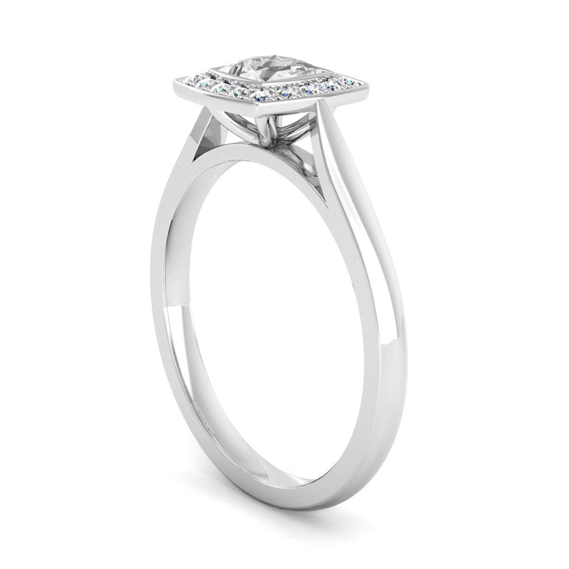 Princess Cut Diamond Halo Engagement Ring with a Cushion Shaped Head - Jeweller's Loupe