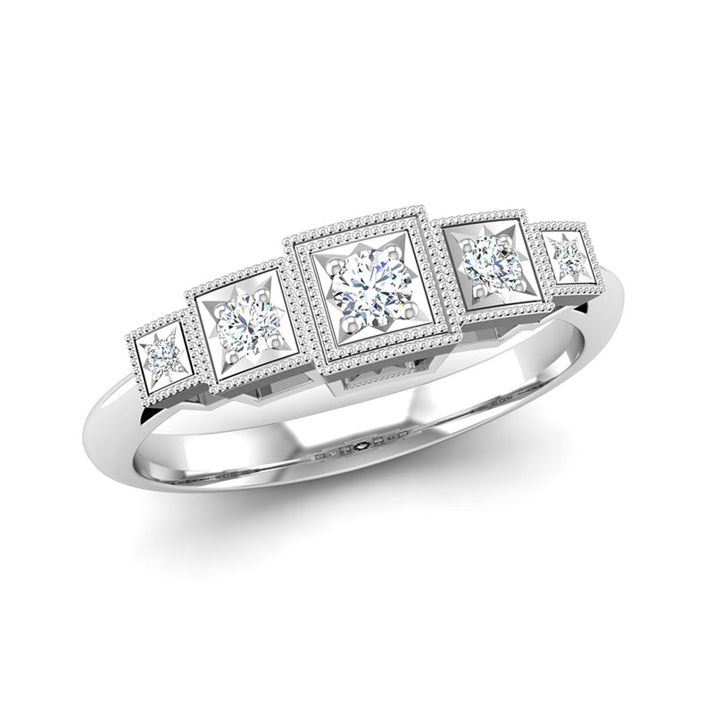 Art Deco Style Five Diamond Engagement Ring in Ethically-sourced Platinum, Jeweller's Loupe