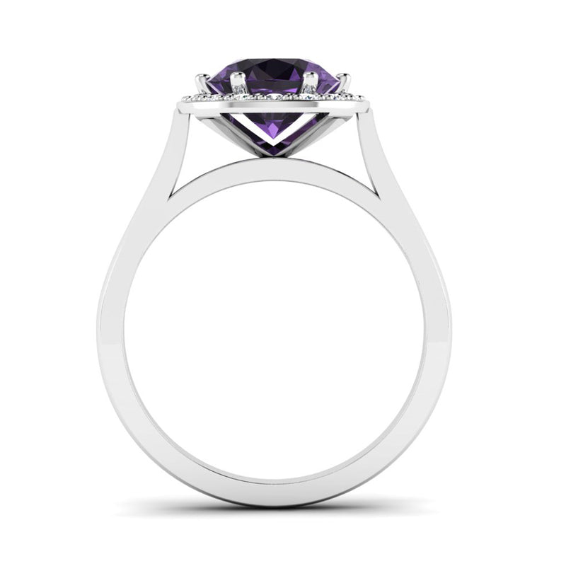 Round Brilliant Cut Purple Amethyst and Diamond Halo Engagement Ring - Jeweller's Loupe