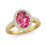 Oval Cut Pink Tourmaline and Diamond Halo Engagement Ring - Jeweller's Loupe