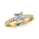 Fairtrade Yellow Gold Princess Cut Diamond Engagement Ring with Diamond Set Shoulders