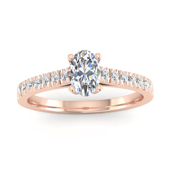 Fairtrade Rose Gold Oval Cut Diamond Engagement Ring with Diamond Set Shoulders