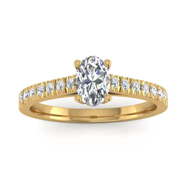 Fairtrade Yellow Gold Oval Cut Diamond Engagement Ring with Diamond Set Shoulders