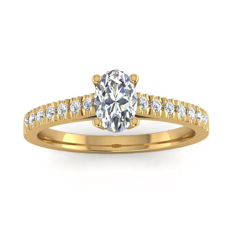 Fairtrade Yellow Gold Oval Cut Diamond Engagement Ring with Diamond Set Shoulders