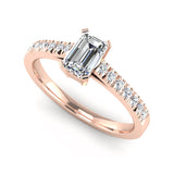 Fairtrade Rose Gold Emerald Cut Diamond Engagement Ring with Diamond Set Shoulders