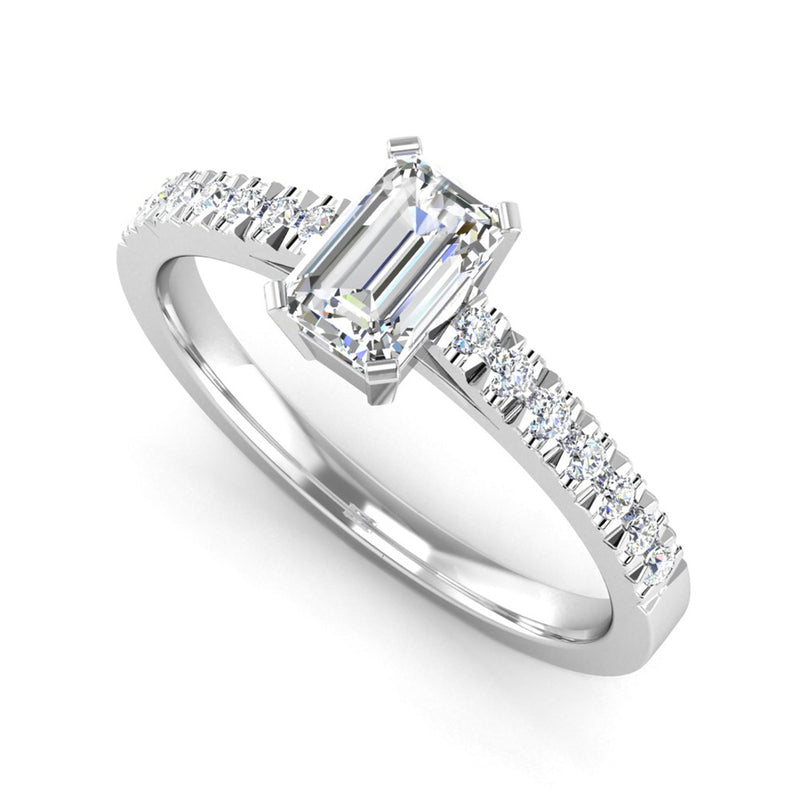 Emerald Cut Diamond Engagement Ring with Diamond Set Shoulders - Jeweller's Loupe