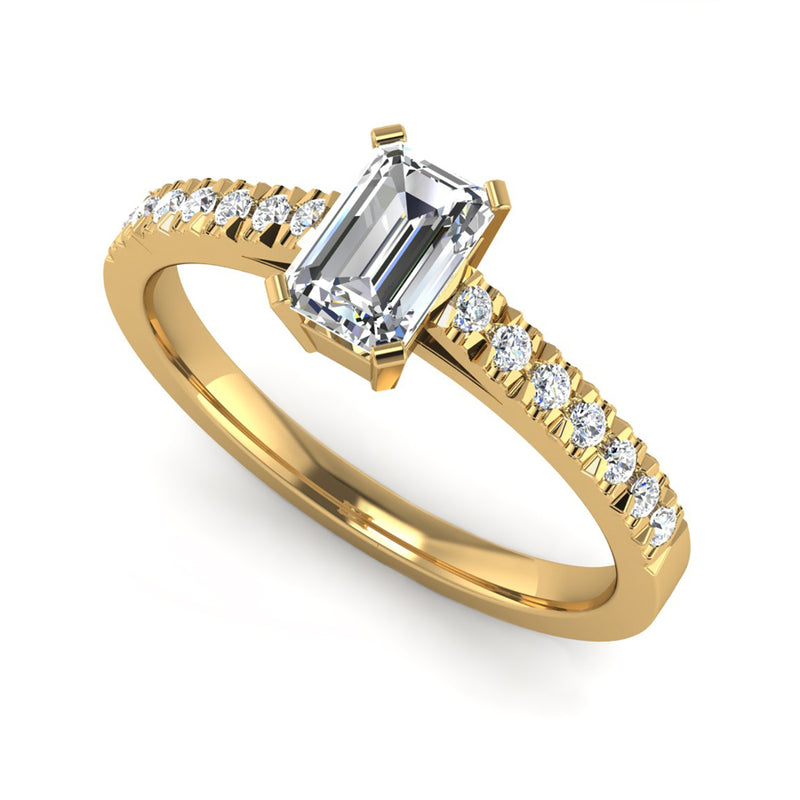Fairtrade Yellow Gold Emerald Cut Diamond Engagement Ring with Diamond Set Shoulders