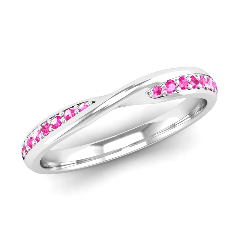 Ethically-sourced Platinum Pink Tourmaline Twist Eternity Ring - Jeweller's Loupe