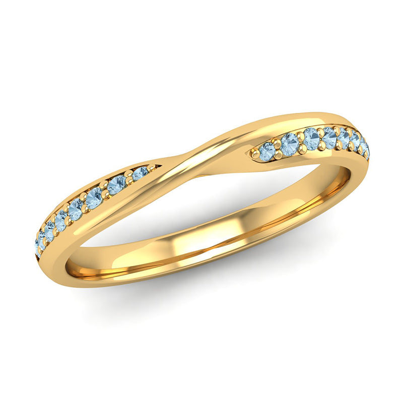 Fairtrade Yellow Gold Aquamarine Twist Eternity Ring - Jeweller's Loupe