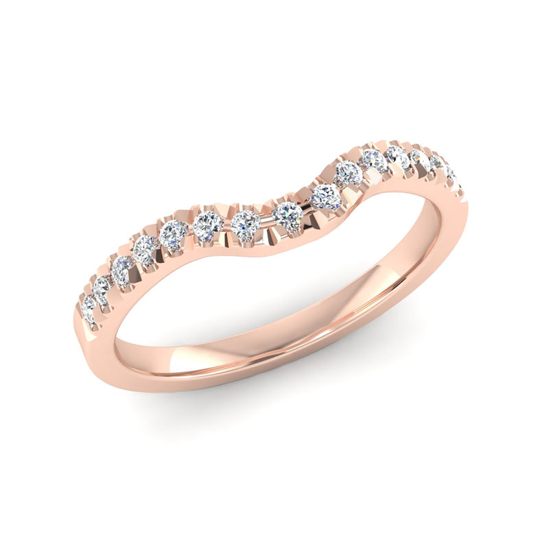 Fairtrade Rose Gold Diamond Set Fitted Wedding Ring to fit an Emerald Cut Diamond Engagement Ring