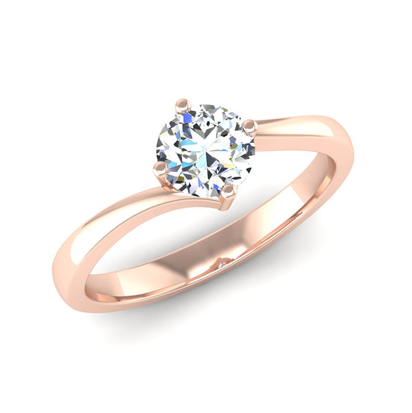 Fairtrade Rose Gold Four Claw Crossover Solitaire Lab Created Diamond Engagement Ring, Jeweller's Loupe