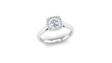 Round Brilliant Cut Diamond Halo Engagement Ring with a Cushion Shaped Head - Jeweller's Loupe