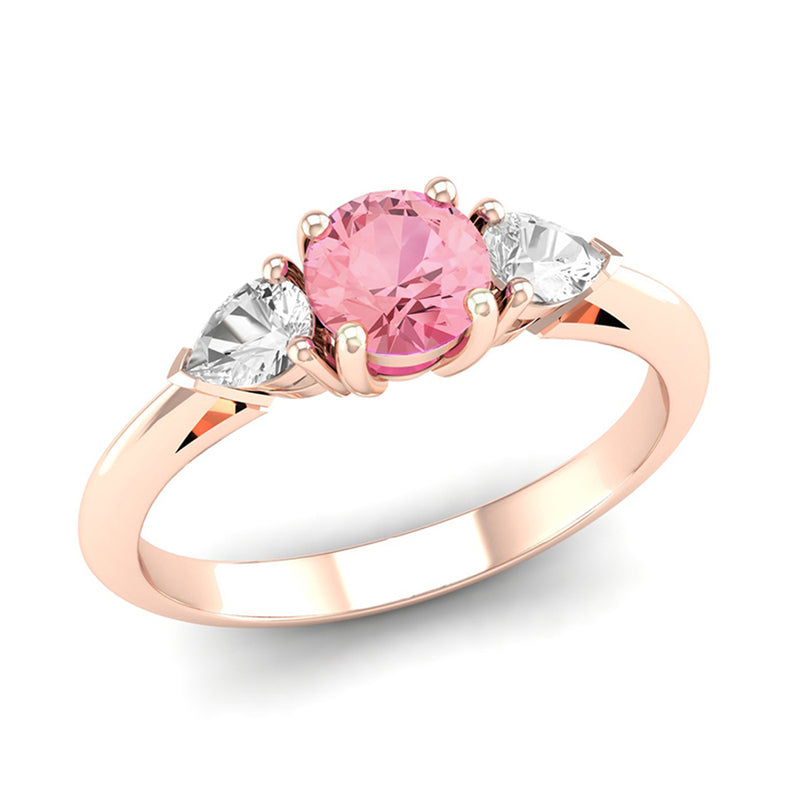 Fairtrade Rose Gold Pink Tourmaline and White Sapphire Trilogy Engagement Ring, Jeweller's Loupe