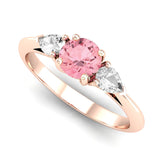 Fairtrade Rose Gold Pink Tourmaline and White Sapphire Trilogy Engagement Ring, Jeweller's Loupe