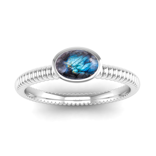 Ethically-Sourced Platinum PROMISE Labradorite Stacking Ring - Jeweller's Loupe