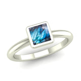 Ethically-sourced Platinum BELIEVE Labradorite Rounded Band Stacking Ring - Jeweller's Loupe