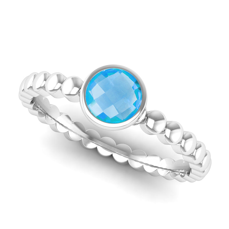 Ethically-sourced Platinum FAITH Blue Topaz Stacking Ring - Jeweller's Loupe