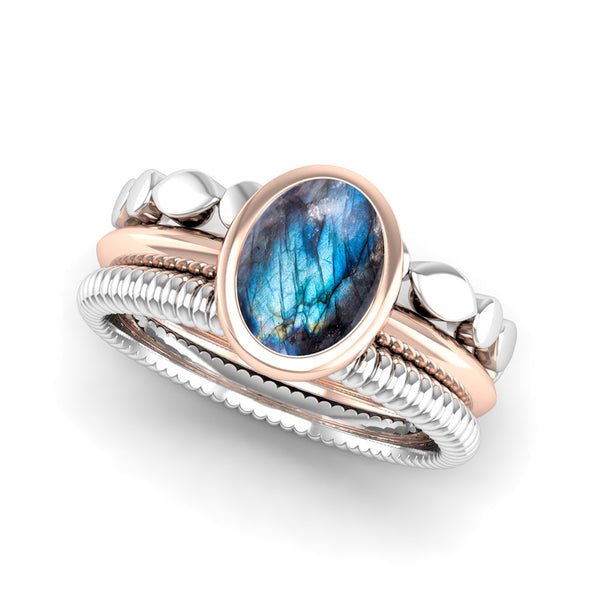 Ethically-sourced Platinum DESIRE Labradorite Stacking Ring - Jeweller's Loupe