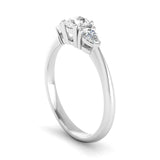 Round Brilliant and Pear Cut Diamond Trilogy Engagement Ring with Tapered Shoulders - Jeweller's Loupe