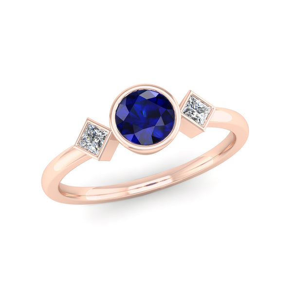 Rub Set Sapphire & Diamond Trilogy Engagement Ring - Jeweller's Loupe