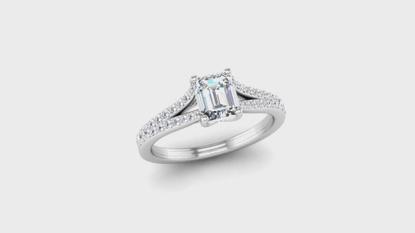 Fairtrade Yellow Gold Emerald Cut Diamond Engagement Ring with Split Diamond Set Shoulders