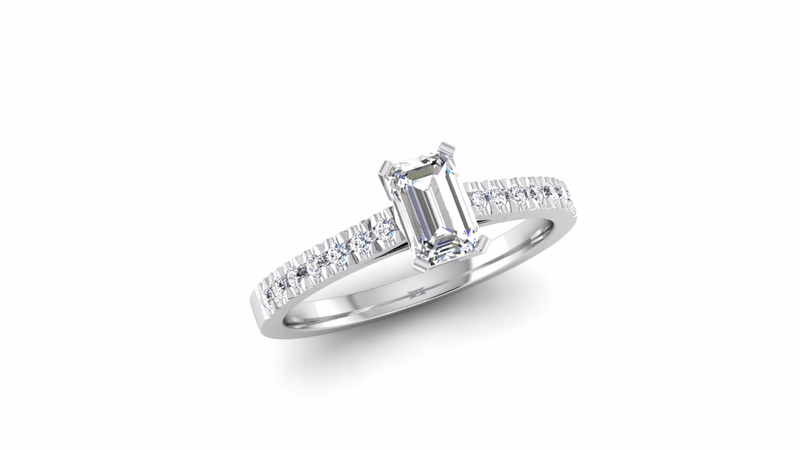Emerald Cut Diamond Engagement Ring and Diamond Fitted Wedding Ring Set - Jeweller's Loupe
