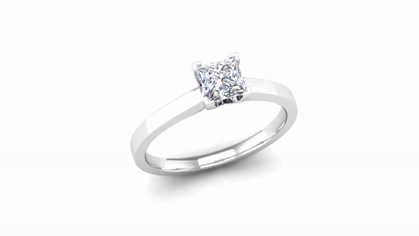 Solitaire Princess Cut Diamond Engagement Ring with a Squared Band - Jeweller's Loupe