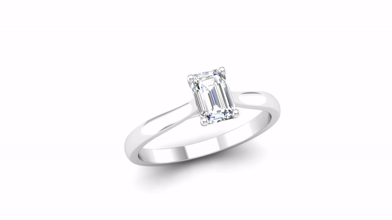 Solitaire Emerald Cut Diamond Engagement Ring with a Kiss Setting - Jeweller's Loupe