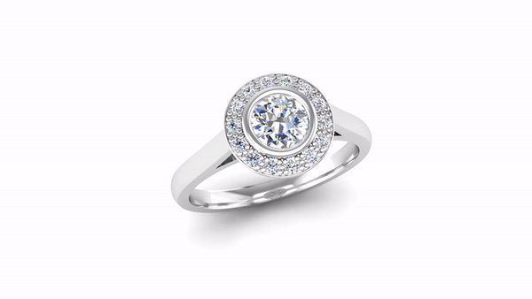 Rub Set Round Brilliant Cut Diamond Halo Engagement Ring - Jeweller's Loupe